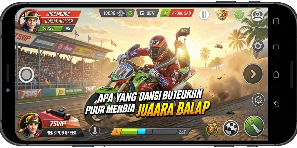 Cuplikan gameplay 7SVIP menunjukkan mobil melaju kencang di trek balap.