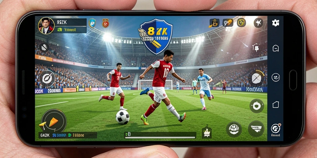 Tampilan gameplay menarik dari 8ZK menampilkan aksi sepak bola yang dinamis.