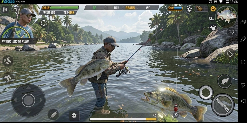 Tampilan gameplay ASG55 yang mendebarkan saat menangkap ikan.