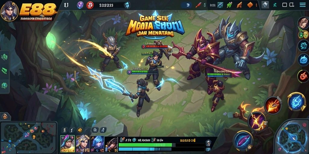 Screenshot gameplay E88 yang menunjukkan pertempuran seru antara tim.