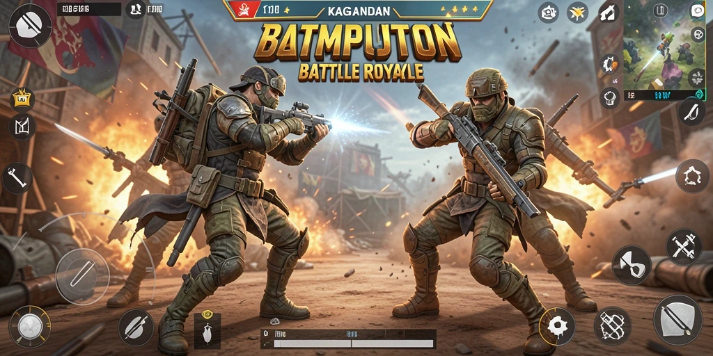 Tampilan gameplay KAGANDAN yang menegangkan dalam pertempuran Battle Royale.