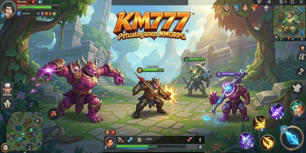 Tampilan gameplay KM777 dengan aksi seru dalam petualangan MMORPG.