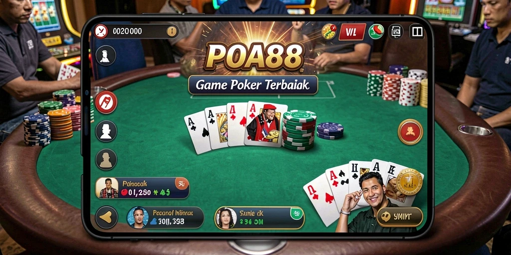 Screenshot gameplay POA88 menunjukkan aksi Poker yang mendebarkan.