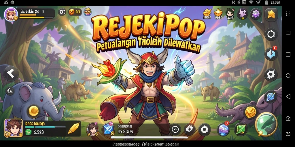 Tangkapan layar utama REJEKIPOP menampilkan pertarungan karakter yang epik.
