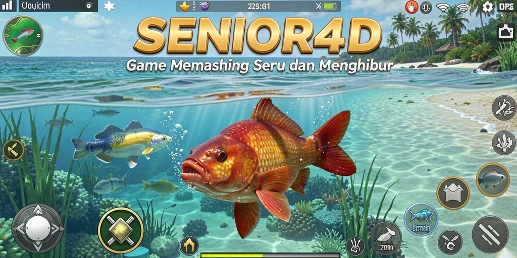 Screenshot gameplay SENIOR4D menampilkan pengalaman memancing yang interaktif dan realistis.