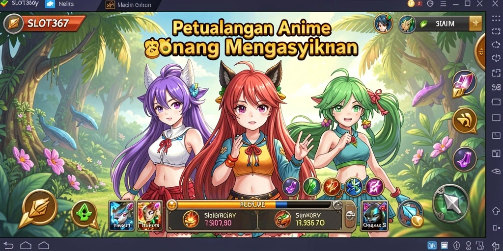 Tampilan gameplay SLOT367 yang penuh warna dan karakter Anime.