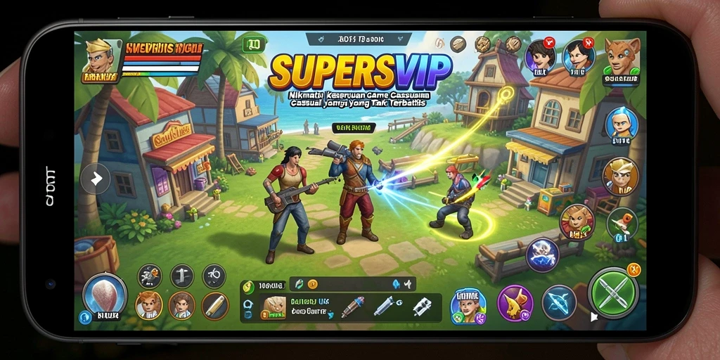 Tampilan gameplay SUPERSVIP yang menarik dan penuh warna.