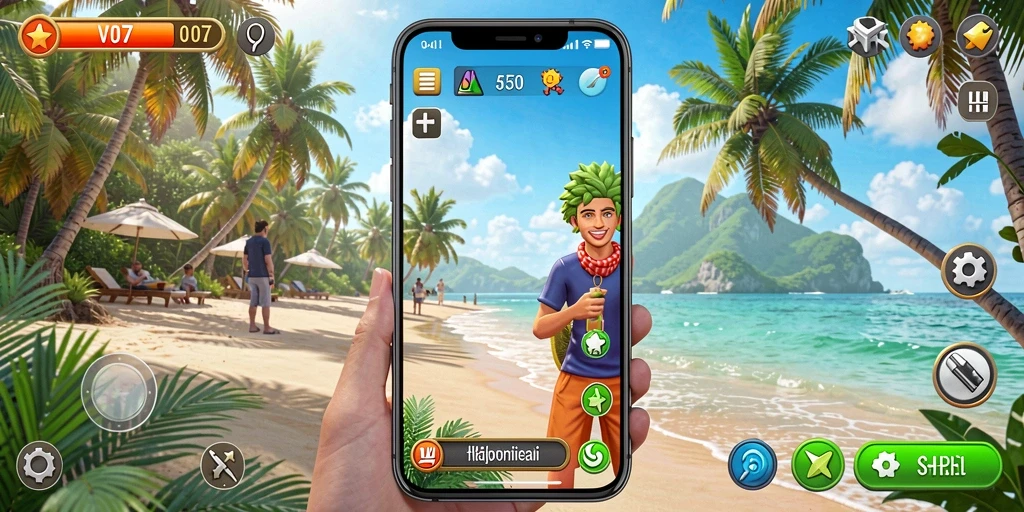 Screenshot gameplay V07 yang menunjukkan suasana permainan yang santai.