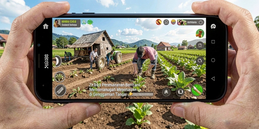 Tampilan gameplay menarik dengan ladang dan hewan ternak di ZK988.
